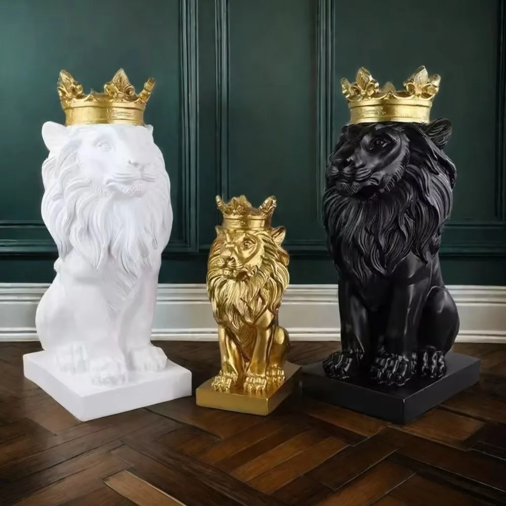 Modern Handmade Crown Lion Ornament No odor Harmless Resin Lion Statue Safety Lion Head Figurine Living Room