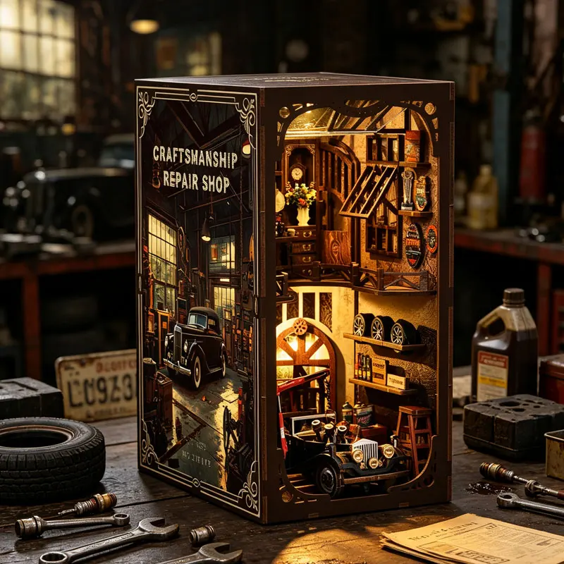 Wooden Mini Dollhouse DIY Book Nook Kit 3D Puzzle Assembly Bookshelf Insert Decor With LED Light Dollhouse Xmas Birthday Gifts