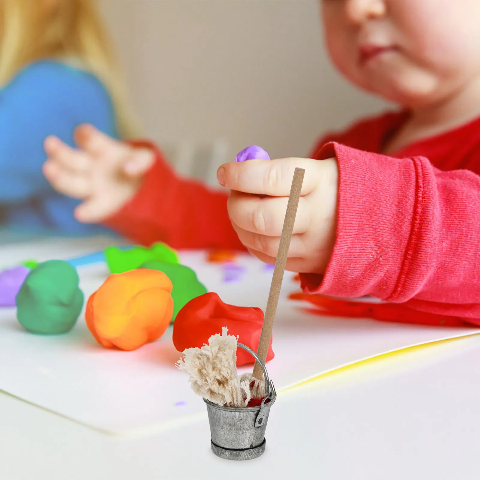 

1Set Mini Mop Pail Ornaments Small Durable Miniature House Decorations for DIY Craft Home Ornament Mini Mop and Pail