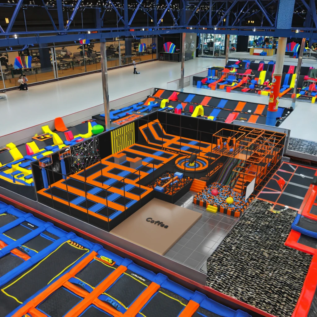 

Indoor Trampoline Park for Adults and Kids Featuring Bungee Jumping Course Basketball and Endless Fun