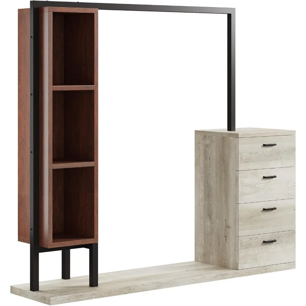 

Clothes Rack with 4 Wooden Drawers, Heavy Duty Garment Rack with Hanging Rack & 3 Shelves for Storing Clothes, Bags, Whit
