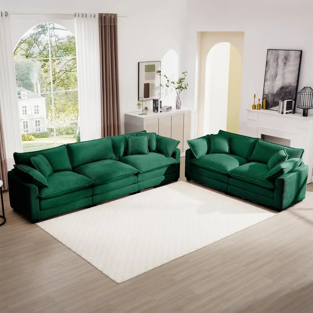 

Luxury 2 Piece Sofa Set, 3-Seater & Loveseat Couch Set, Modern Corduroy Comfy Cloud Couches Set for Living Room Office