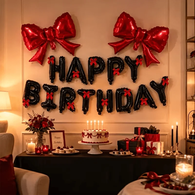 Geburtstagsbanner-Ballon-Set, Schleife aus Aluminiumfolie mit Banddekoration, Geburtstagsparty-Dekoration