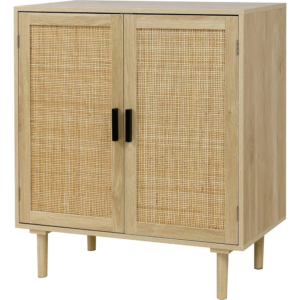 Sideboard Buffet Kitchen Storage Cabinet with Rattan Decorated Doors, Dining Room, Hallway, Cupboard Console Table