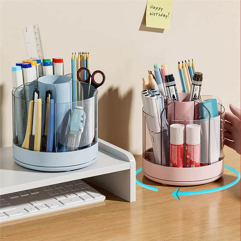 Pen Holder Organizer for Desk Cosmetic Organizer-360 Degree Rotating Pencil Holder for Paint Brush Crayon Markers White