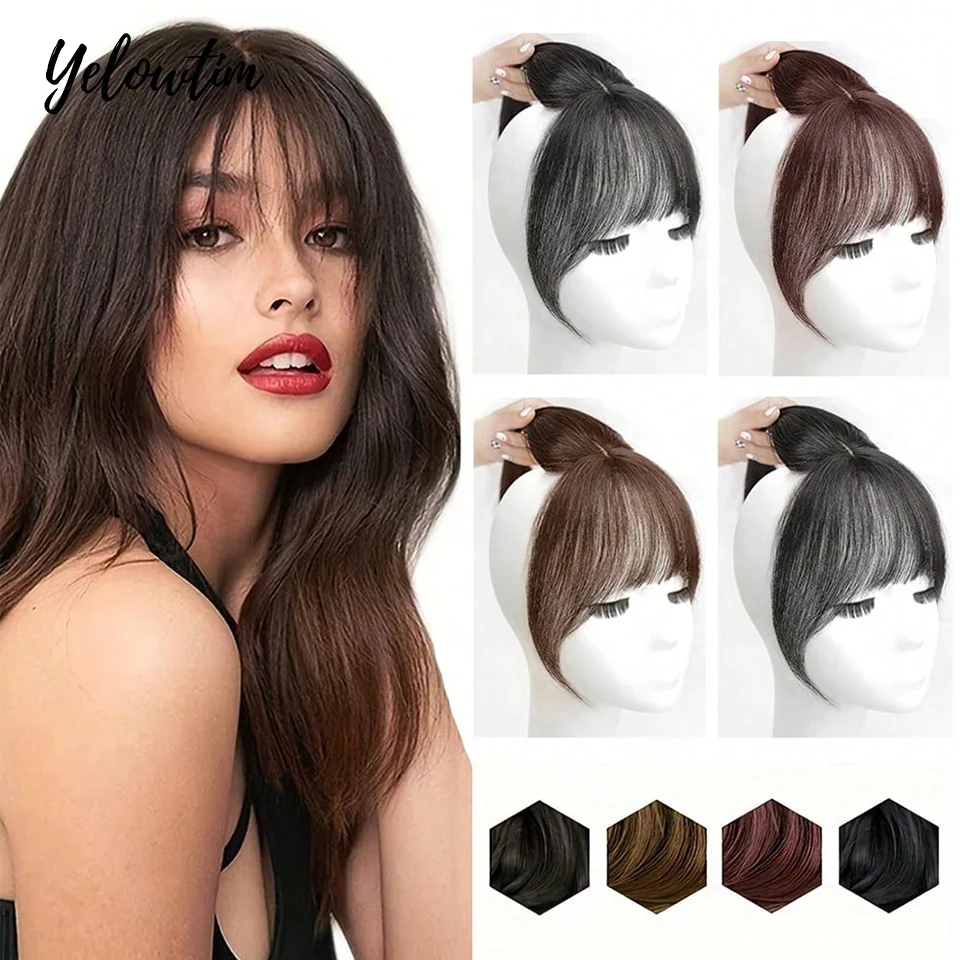 

YELOWTIM Synthetic Topper Hairpiece False Bang Clip-In Bangs Extension Natural Fake Fringe Invisible Clourse Hairpiece for Women