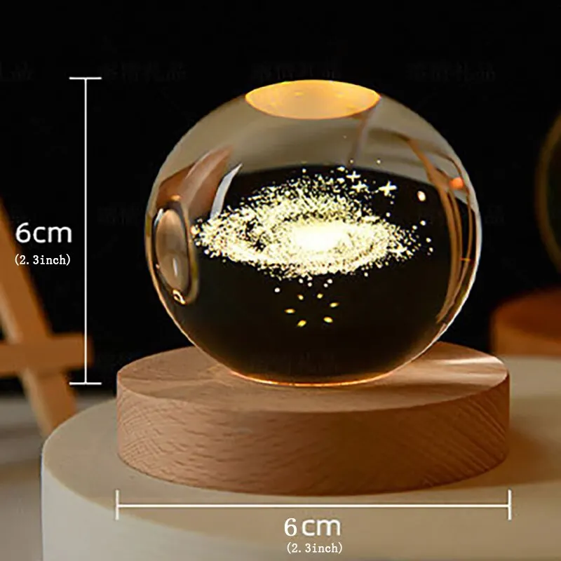 6cm 3D Crystal ball Crystal Planet Night Light Laser Engraved Solar System Globe Astronomy Birthday Gift Home Desktop Decoration