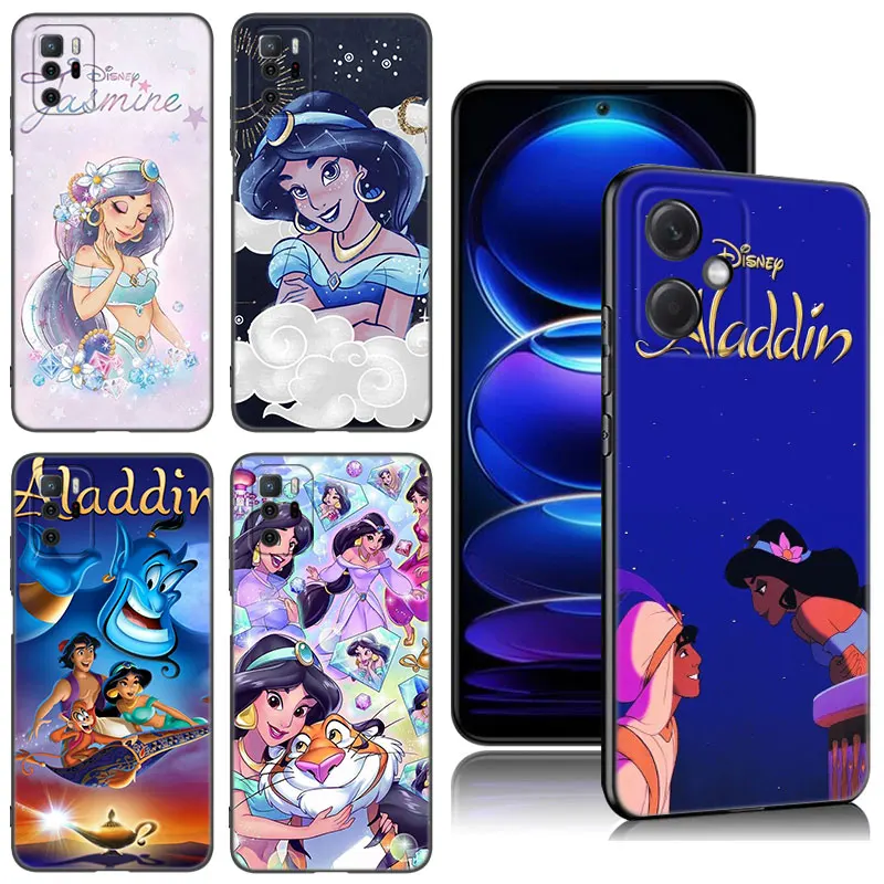 Aladdin Princess Jasmine Black Silicone Phone Case For Xiaomi Redmi Note 9 10 11 11S 11T 12 13 Pro 5G Plus 9S 10S 12S