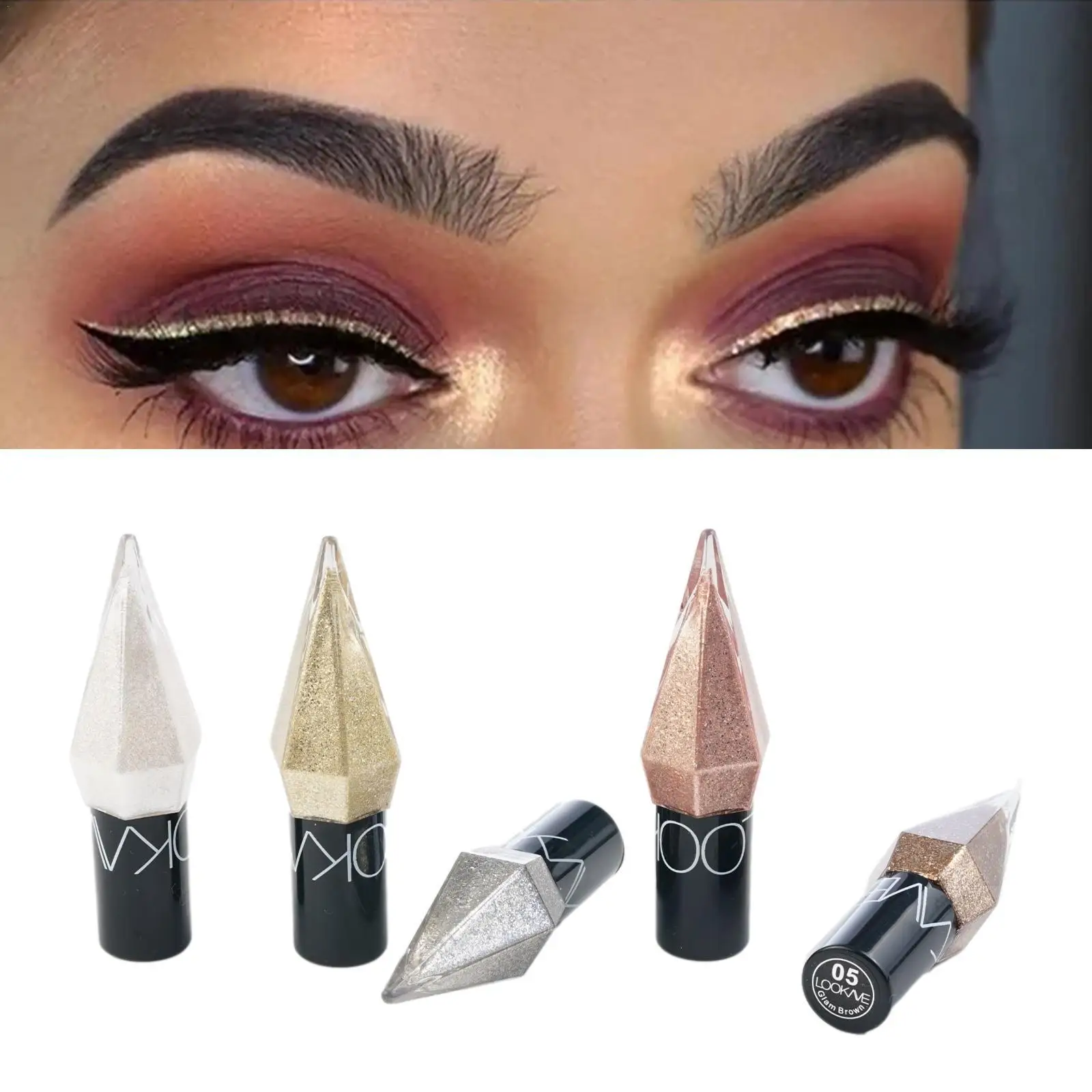 Waterproof Diamond Shiny Eye Liners Eyeshadow Silver Rose Gold Color Glitter Sequins Eyeliner Eye Shadow Makeup Beauty Cosmetics