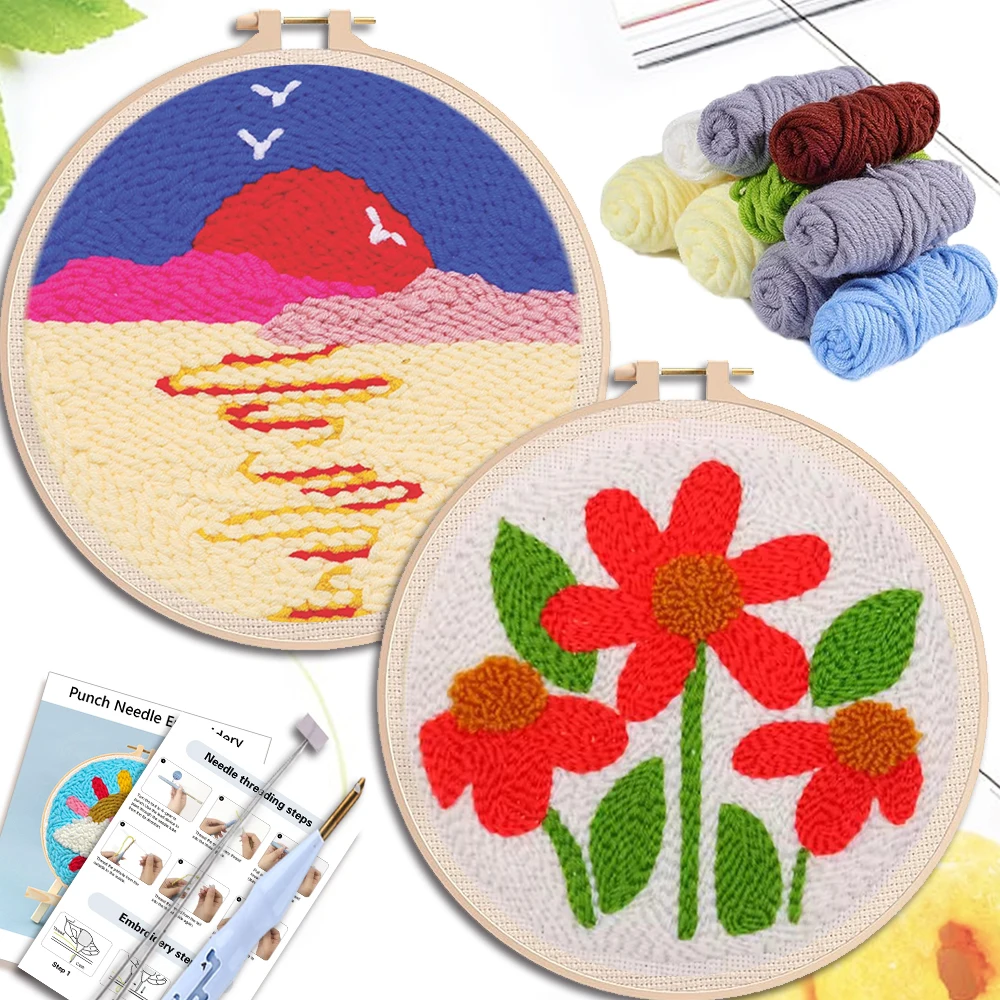 

punch needle embroidery Tulip Sunflower For Beginners Embroidery Frame Punch Needle Kit Sewing Diy Embroidery Poke Handmade
