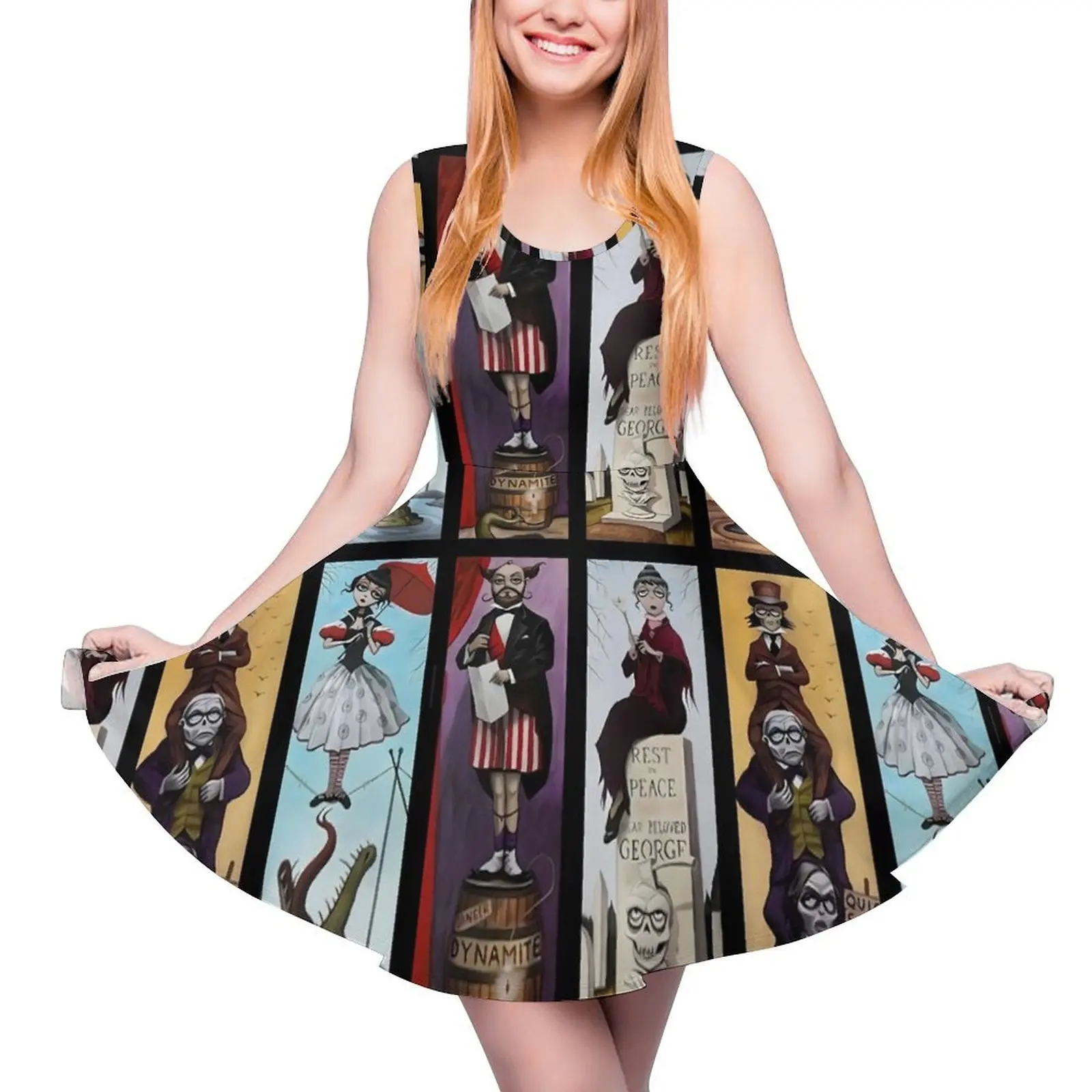 Haunted Mansion Dress Stretching Portraits Sexy Dresses High Waist Casual Skate Dress Women Pattern Vestidos Gift Idea