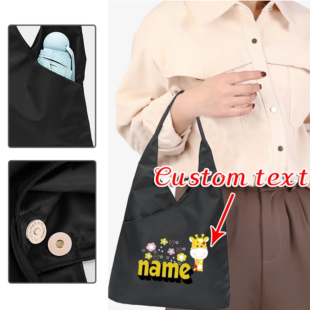 

Personalized Customized Women's Shopping Bag Large Capacity Waterproof Foldable Shoulder Bag Work Commuting Handbag