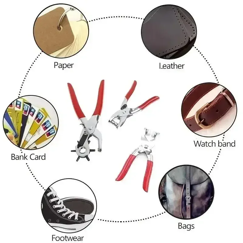 Heavy Duty Hole Puncher 2mm Round Leather Belt Hole Punch Plier Rotatable Universal Handheld Leather Strap Hole Punch Tool