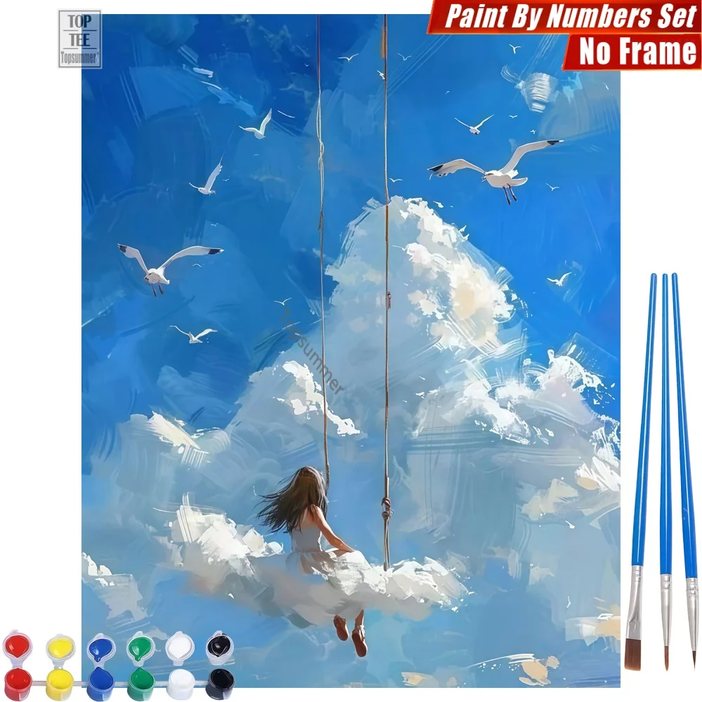 

Woman Cloud Swing Digital Oil Painting Set - Woman Swing Clouds Abstract Wall Art Christmas Gift For Friend