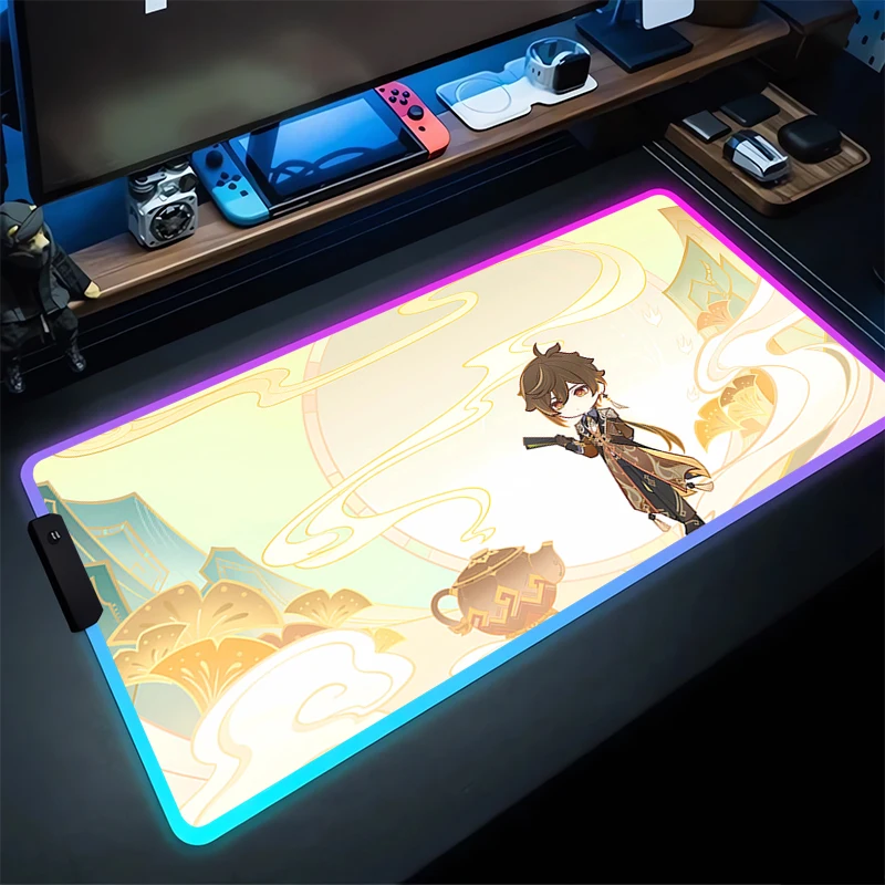 

RGB Mouse Pad G-Genshin Impact Non-Slip Rubber Edge locking mousepads Game play mats notebook computer Q edition Kawaii Decor