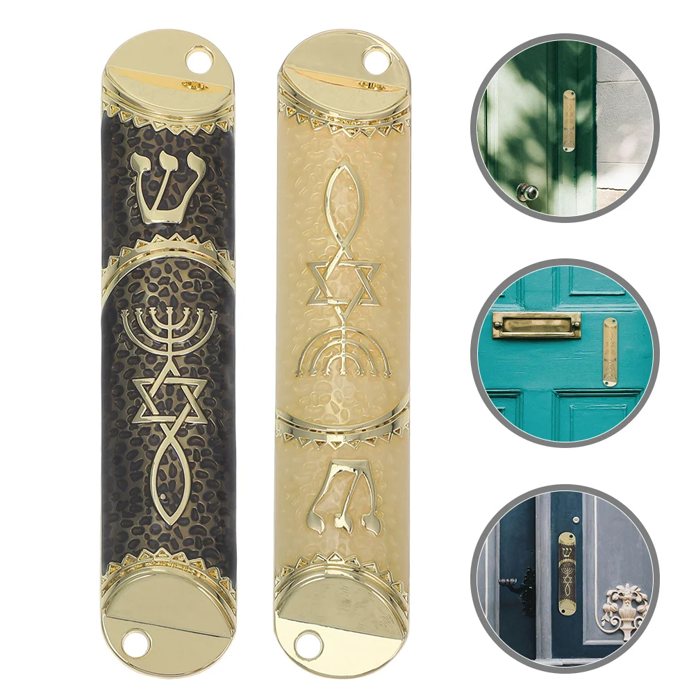 

2Sets Zinc Alloy Mezuzah Door Case Kosher Scroll Blessing Jewish Home Wall Decor Hanukkah Mezuzah with Scroll for Door