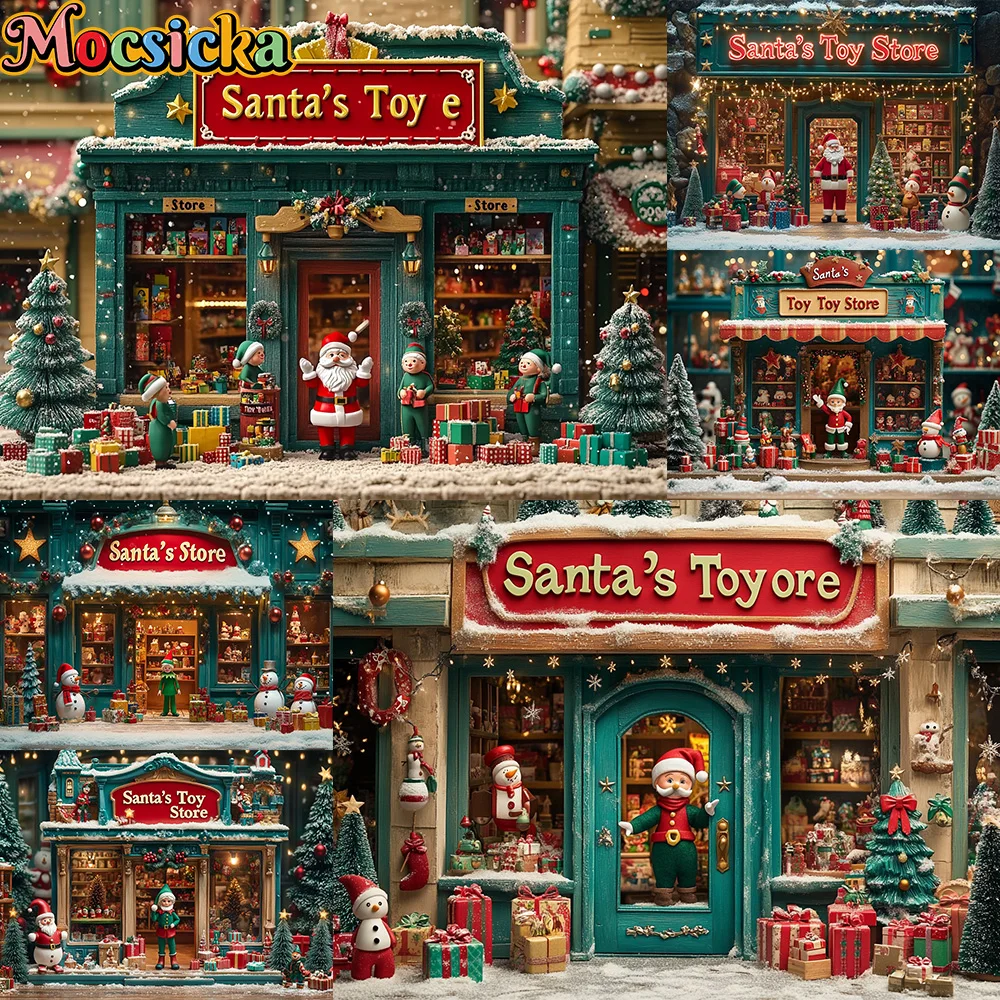 Mocsicka Fotografie Hintergrund Santa Claus Spielzeug Shop Dekoration Familie Weihnachten Urlaub Party Porträts Hintergründe Für Fotos