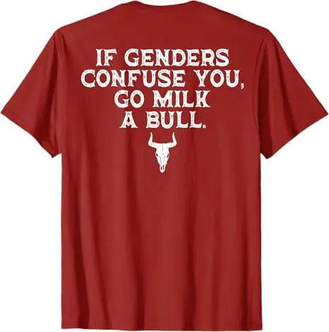 If Genders Confuse You Go Milk A Bull (on Back) T-Shirt Men's Fashion Designer Graphic Saying Tee Short Sleeve Blouses Dad Gifts image 5