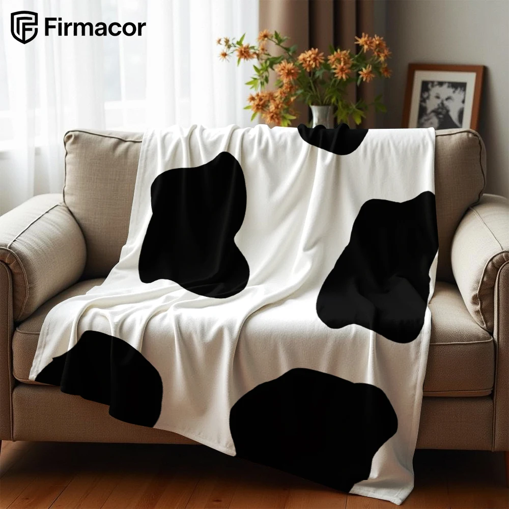 Isolated Cow Spot Silhouette Cartoon Anime Print Flannel Blanket Soft Warm Throw for Kids Bedroom Sofa Christmas Office Car