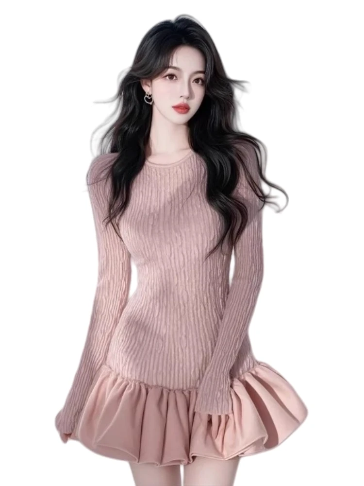 Temperamento rosa floral bud vestido rosa para mulheres primavera outono luxo cintura mostrar magreza camada interna emparelhado vestidos curtos