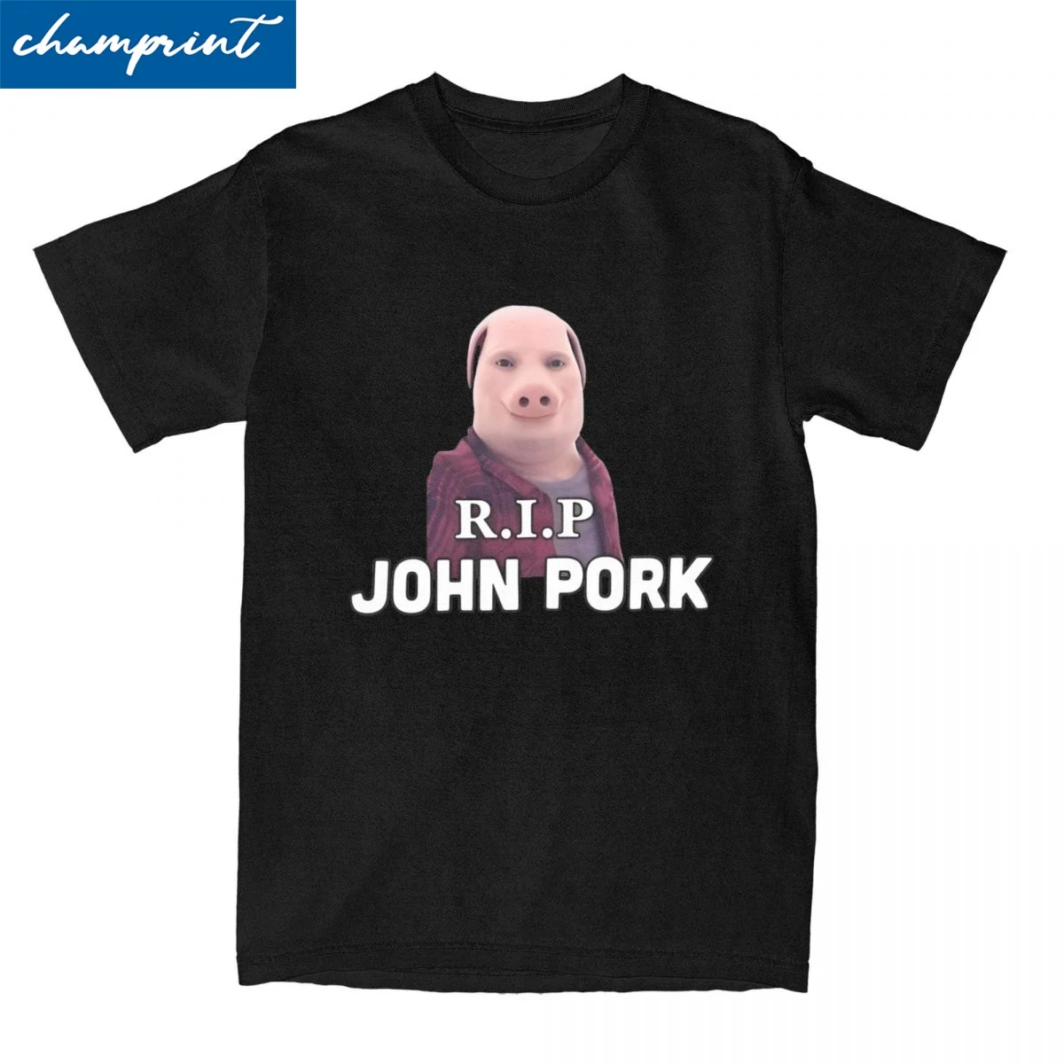 Kawaii RIP John Pork T-Shirt Men's Cotton Short Sleeve Crewneck Summer TopsTops