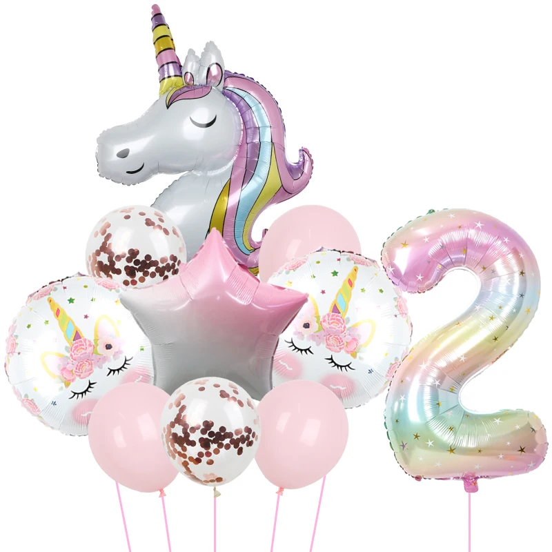 10pcs/set Rainbow Unicorn Party Balloons 40inch Gradient Color Digital Foil Balloons for Child Birthday Party Baby Shower Decor