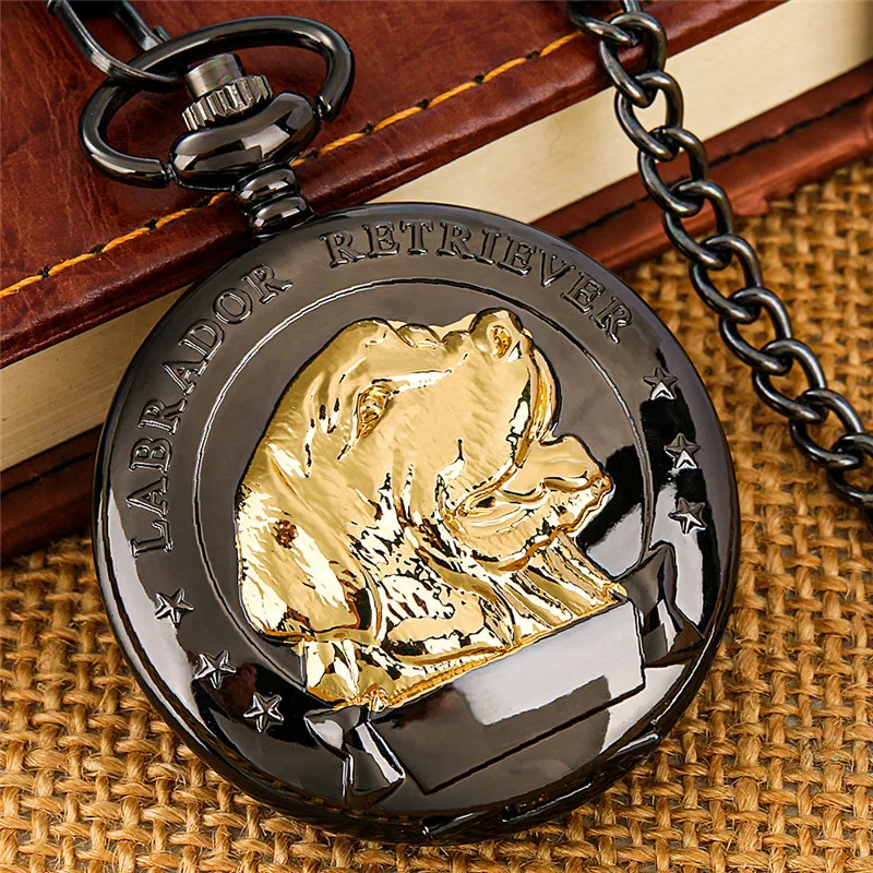 Classical Labrador Retriever Design Clock Animal Pet Dog Case Roman Number Quartz Analog Pocket Watch for Men Women Long Chain