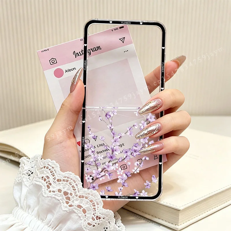 Für ZFlip 8 Kirschblüten Rosa Blumen Handyhülle für Samsung Galaxy Z Flip 8 7 6 5 4 3 Flip7 Z Flip8 Blaue Blumenmuster Harte PC-Hülle – Detail 4