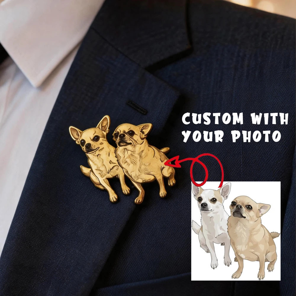 Custom Engrave Pet Photo Pins Personalized Picture/Logo Stainless Steel Brooch 2D Flat Jewelry Gift For Men Suit Supplies view 6