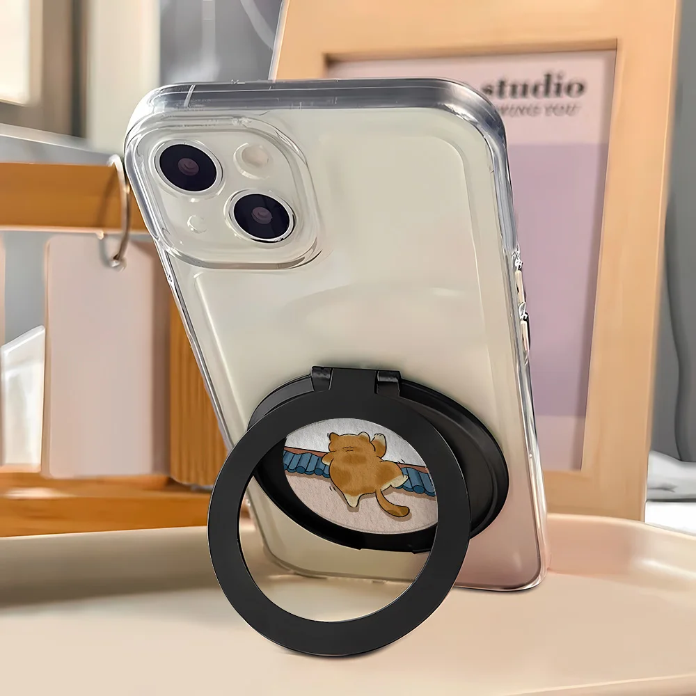 Cartoon Cat Finger Grip Universal Paste On Cellphone Stand 360 Rotatable Self-Adhesive Kickstand Foldable Anti-Drop Ring Holder view 5