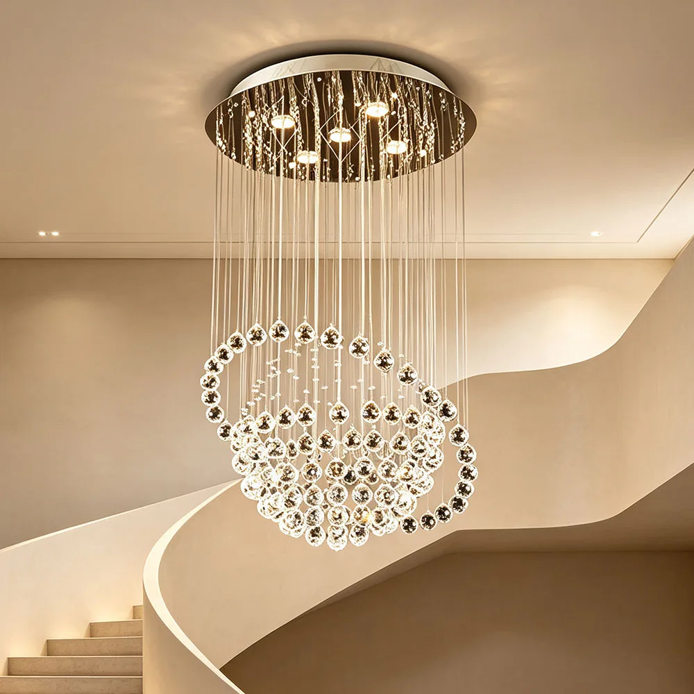 Luxury Spiral Crystal Chandelier Long Ceiling Lamp for Villa Spiral Staircase Duplex Loft Lobby Indoor LED Lighting