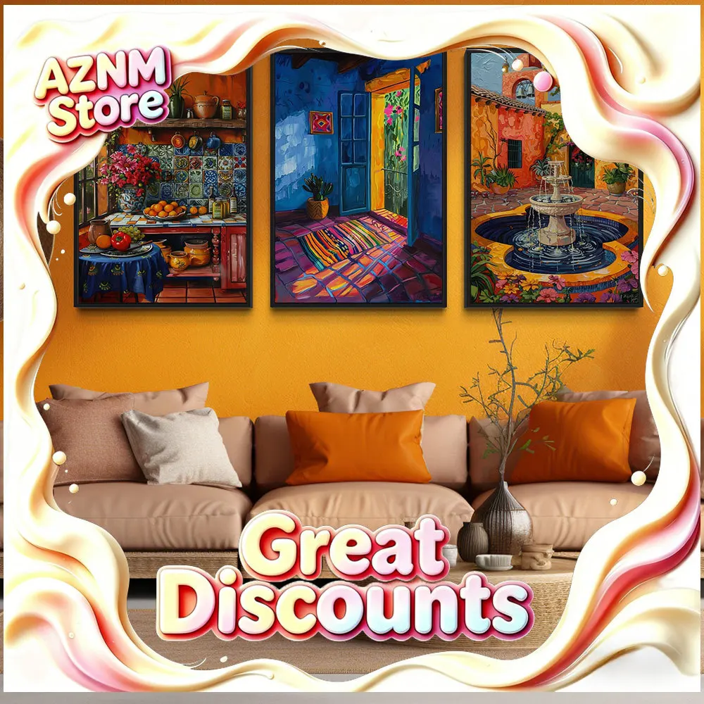 2026 Mexican Mural Colorful Mexican Kitchen, House And Yard Garden Canvas Painting Art Poster Print Decoration Unframed