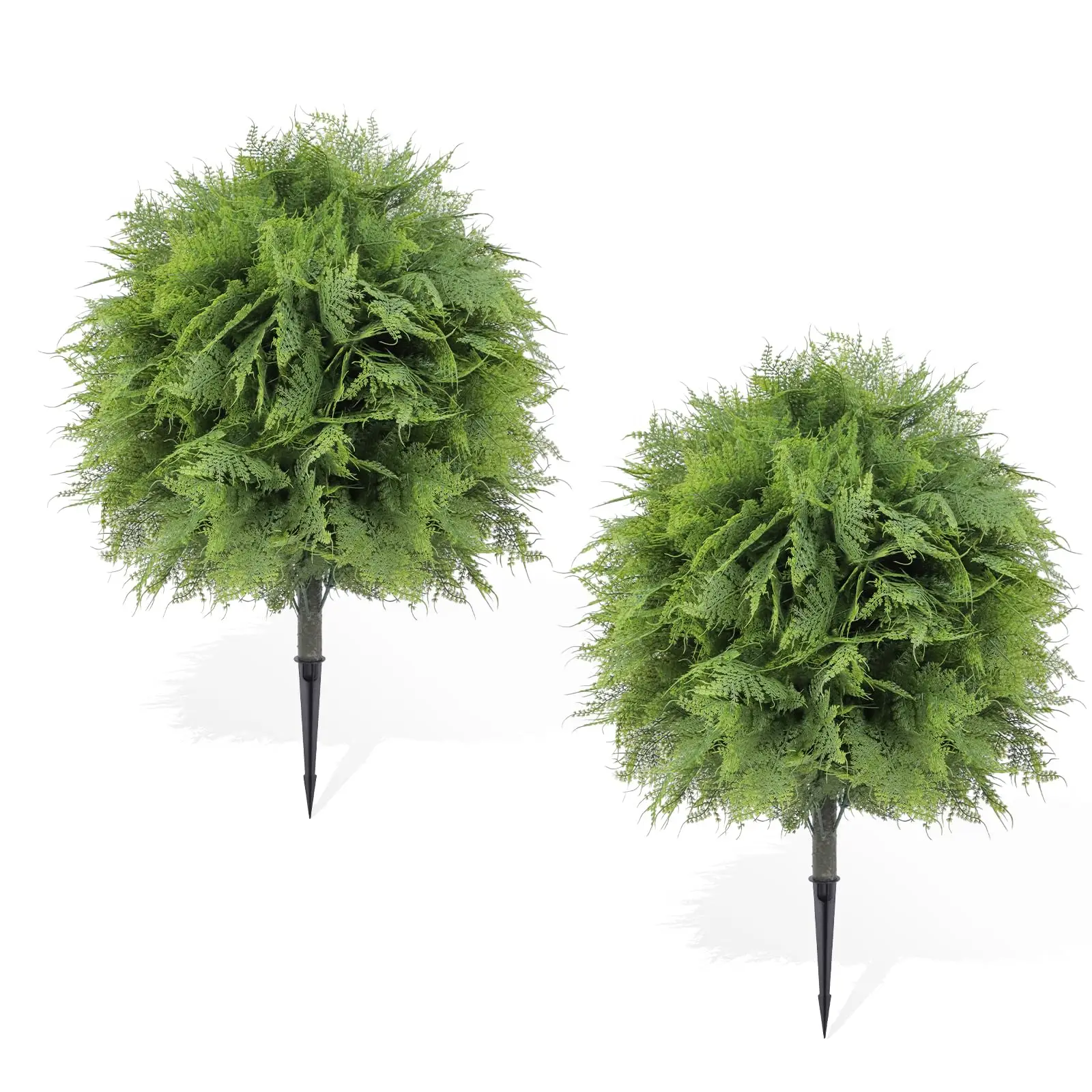 2 Pack Artificial Fern Stake Topiary Trees UV Resistant Fake Ball Plants with Ground Stakes Faux Greenery for Indoor Outdoor
