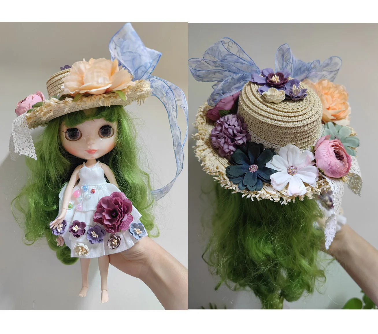 BJD Blythe Clothes Forest style white color dress and flower hat 1/6 30cm Dolls (Fit for Pullip,Ob24, Licca)