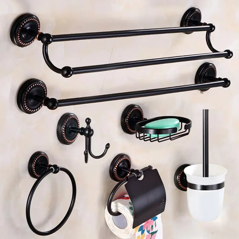 

Black Oil Rubbed Brass Bathroom Towel Shelf Towel Holder Toilet Paper Holder Soap Holder Robe Hook Bathroom Hardware Set