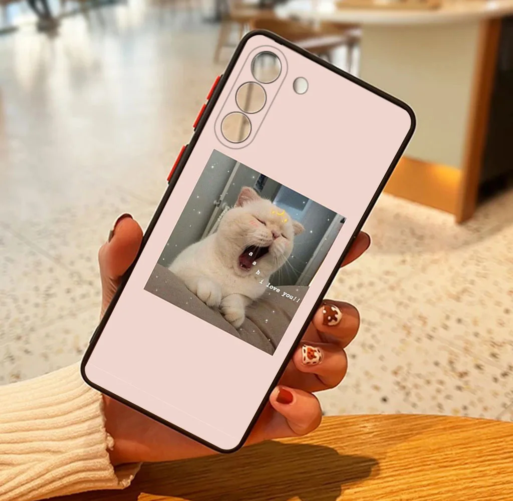 Чехол для телефона Samsung S25 Ultra S24 S10 A16 4G Note20 S20 S21 S22 S23 Plus FE Cute Cat Pink Funny Art Черный полупрозрачный чехол