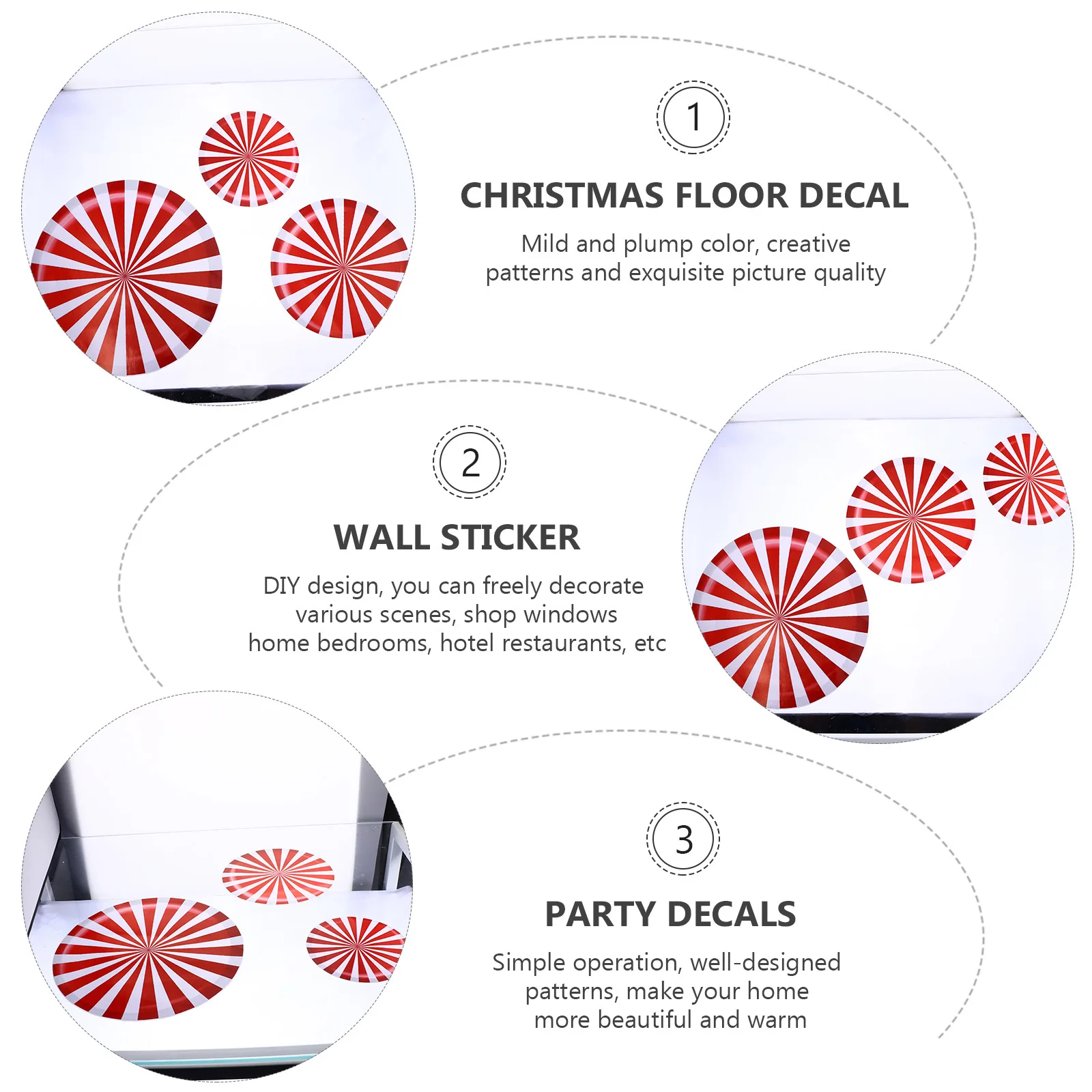 

12Pcs Creative Candy Christmas Stickers Premium PVC Removable Wall Decals DIY Floor Decoration Holiday Party Window Adhesive