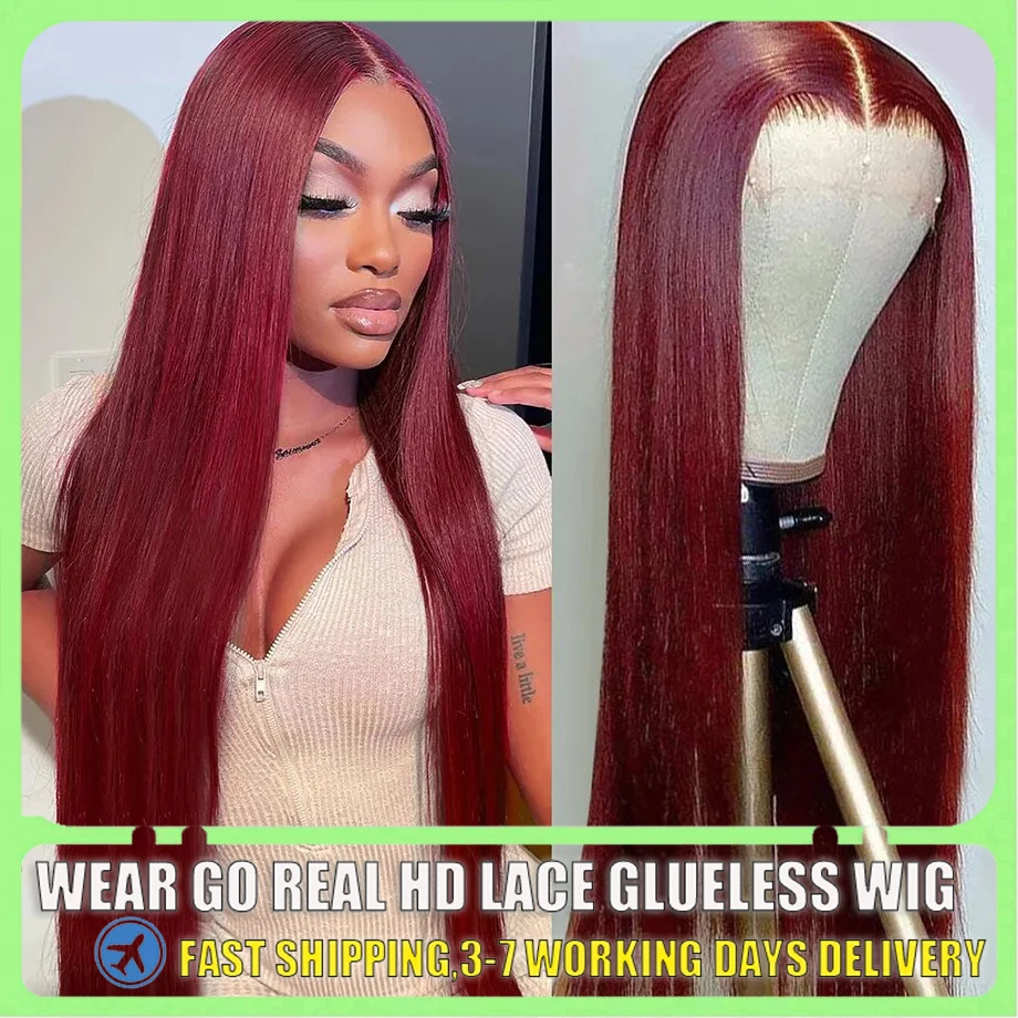 

Burgundy 13x4 Lace Frontal Human Hair Wig 30 40 Inch Glueless Bone Straight 180% 13x6 Hd Lace Front 99J Colored Human Hair Wigs