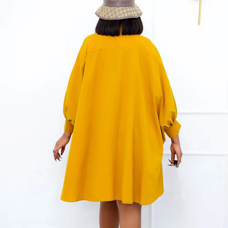 유럽 및 미국 여성 의류 봄 신상 루즈핏 캐주얼 기품있는 칼라 솔리드 컬러 플러스 사이즈 셔츠 드레스