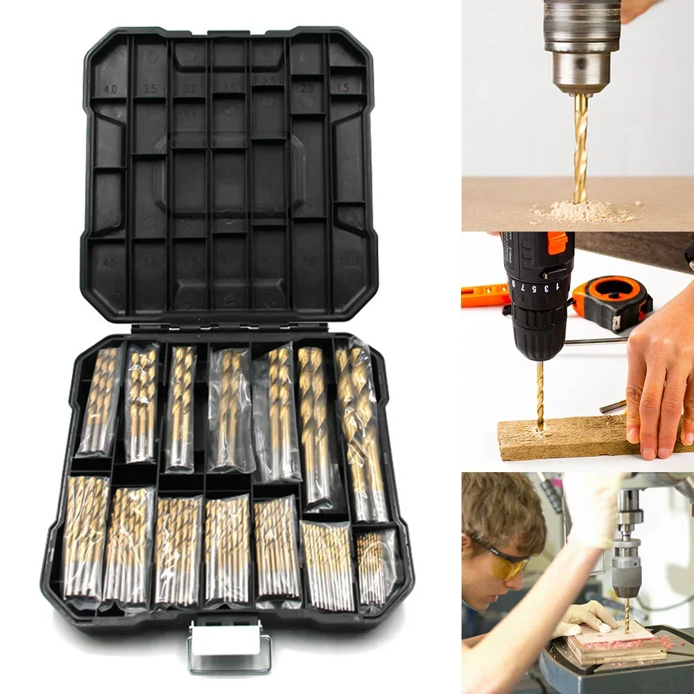 

99pc set of high-speed steel titanium-plated twist drills, suitable for steel, wood, plastic and various-purpose drilling tools.