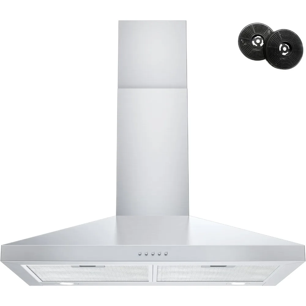 Campana de cocina de montaje en pared de acero inoxidable 450 CFM con ventilador de escape de 3 velocidades, Convertible con conductos/sin conductos, campana de ventilación de estufa