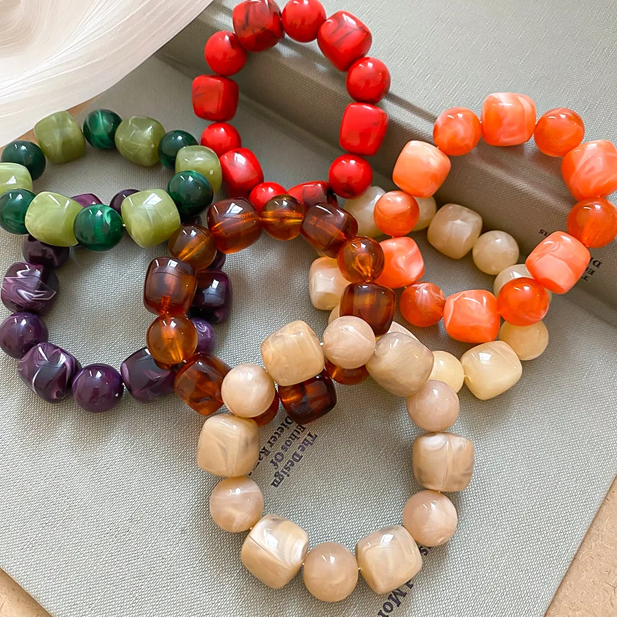 Pulsera de cuentas redondas cuadradas irregulares acrílicas para mujer, pulsera Simple europea y americana, accesorios de mano de moda coreana