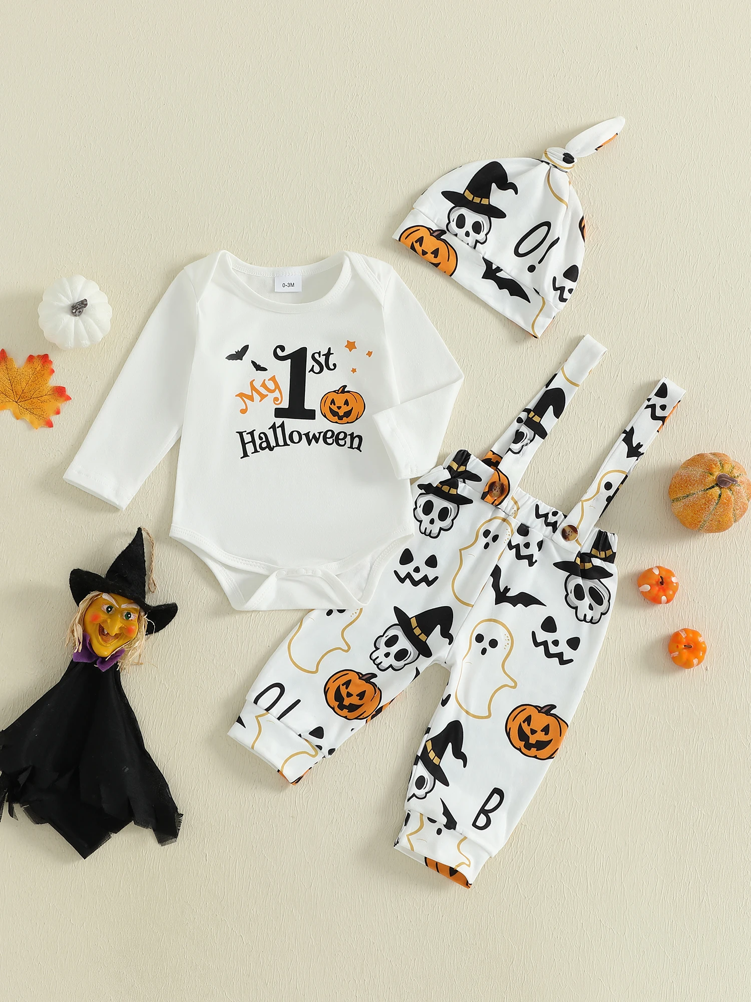 

Toddler Girl Halloween Clothes Pumpkin Spider Print Long Sleeve Romper Tutu Skirt Leggings Headband 4Pcs Outfit