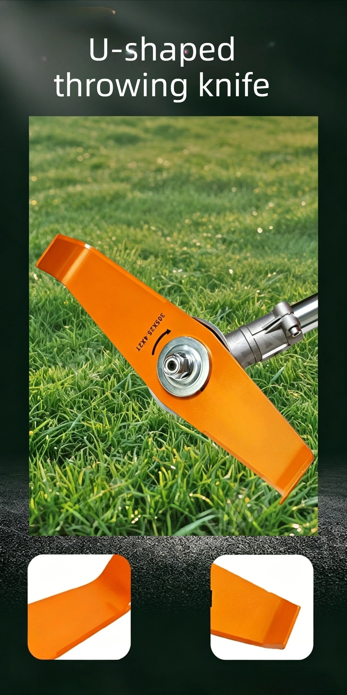 12 Inch U Shape Manganese Steel 3.0mm Quenched Lawn Mower Blade, Wear Resistant Replacement for Garden Brush Cutter