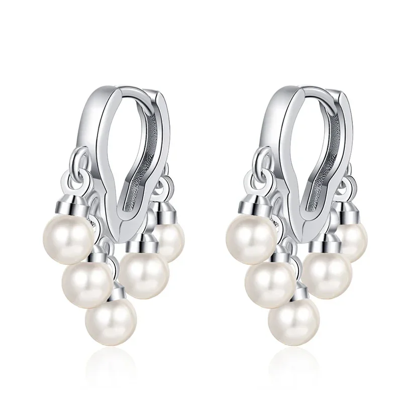 

Real 925 Sterling Silver Cloud Tassel Pearls Hoop Earrings for Women Trendy Fine Jewelry Light Luxury Accessories