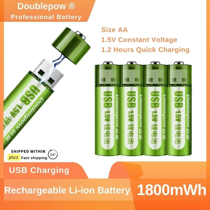 Doublepow 1.5V 1800mWh USB Rechargeable Lithium Battery AA Bateria for Electric Toy Remote Control Fan Pilas Recargables AA