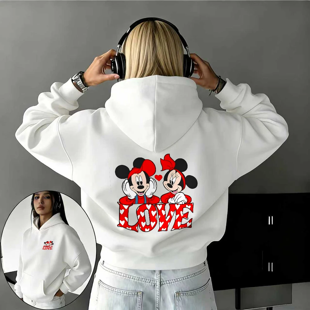 

Осень/зима Disney Mickey and Minnie Love, толстовка из 100% чистого хлопка с принтом для мужчин и женщин, уличный повседневный теплый топ