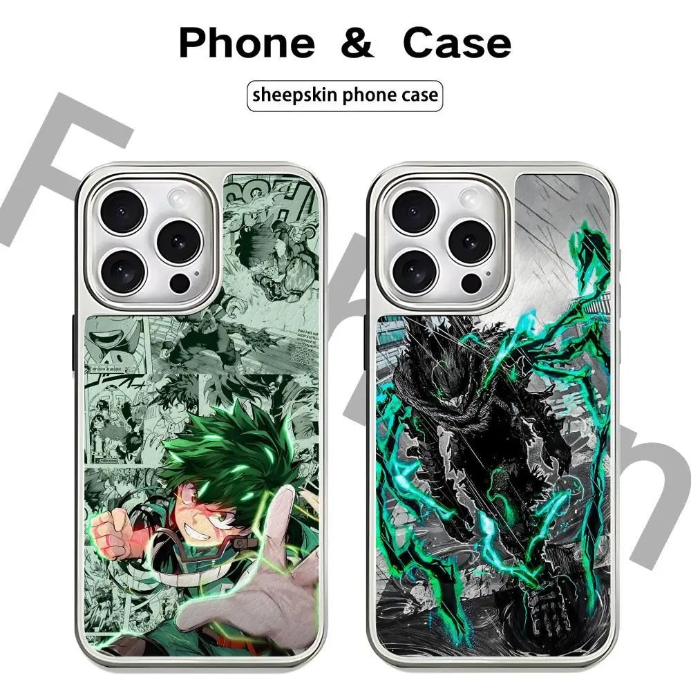 Чехол для телефона Deku My Hero Academia для iPhone 16, 15, 14, 13, 12, 11 Pro Max, чехол из овчины, оцинкованного серебряного углеродного волокна