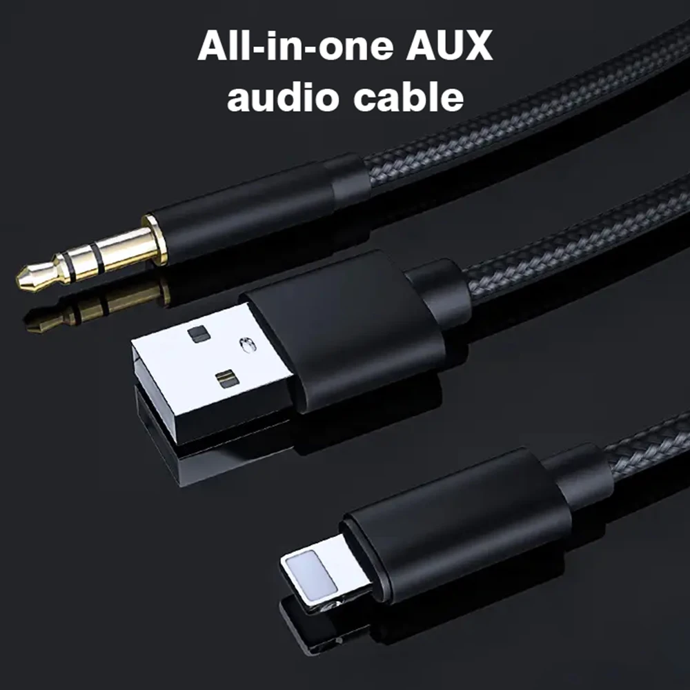 Byscoon 2 in 1 Aux Audio Cable USB /Lightning to 3.5mm jack Aux Cable For iPhones Car Speaker Male to Male USB Converter Cable