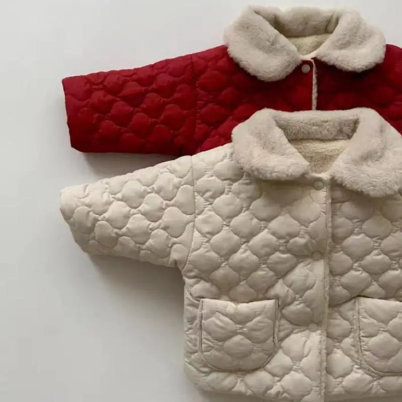 Abrigo de algodón grueso de terciopelo para niños, chaqueta informal cálida de lana, Tops de solapa sólidos, moda de bebé, Otoño e Invierno